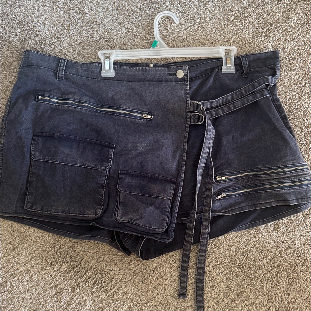 Black Utility Skort with Zipper Details